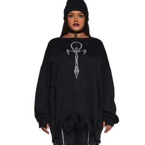Widow Chunky Knit Thrashed Vampy Goth Grunge Ripped Sweater Women's Size XL